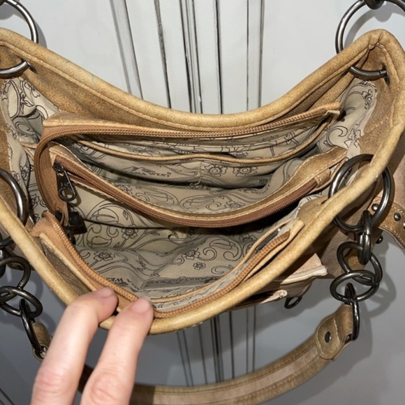 Montana West light brown tan leather satchel shoulder bag concealed carry - Picture 8 of 11